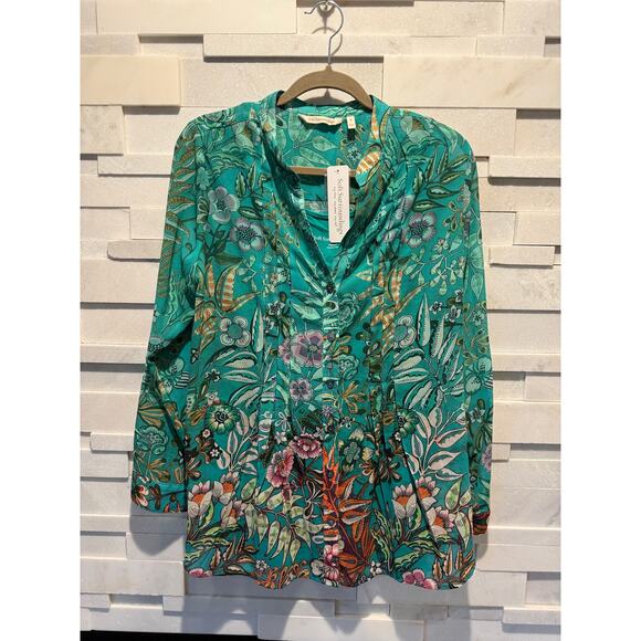 SOFT SURROUNDINGS NWT Green Luau Garden Button Front Shirt w/ Cami Dusted Blue M - Picture 3 of 10
